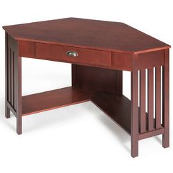 Corner Writing Desk with Drawer & Shelves