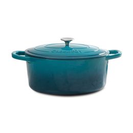 Crock Pot Artisan 5 Quart Round Enameled Cast Iron Dutch Oven in Teal Ombre