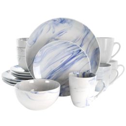 Elama Fine Marble 16 Piece Stoneware Dinnerware Set in Blue and White